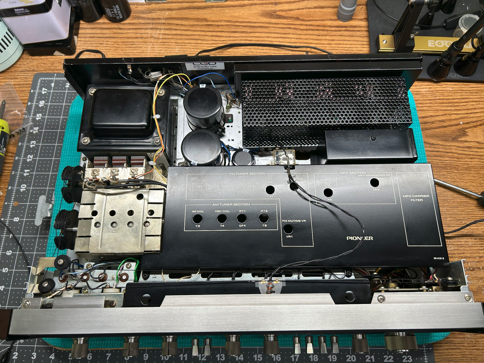 Top view of the completed Pioneer SX-828 chassis after restoration